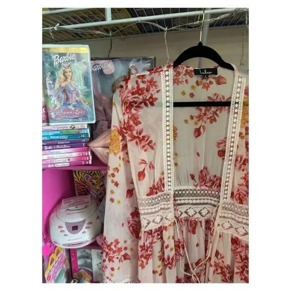 LULUS CREAM FLORAL PRINT CHIFFON DUSTER SIZE SMALL - Picture 3 of 4